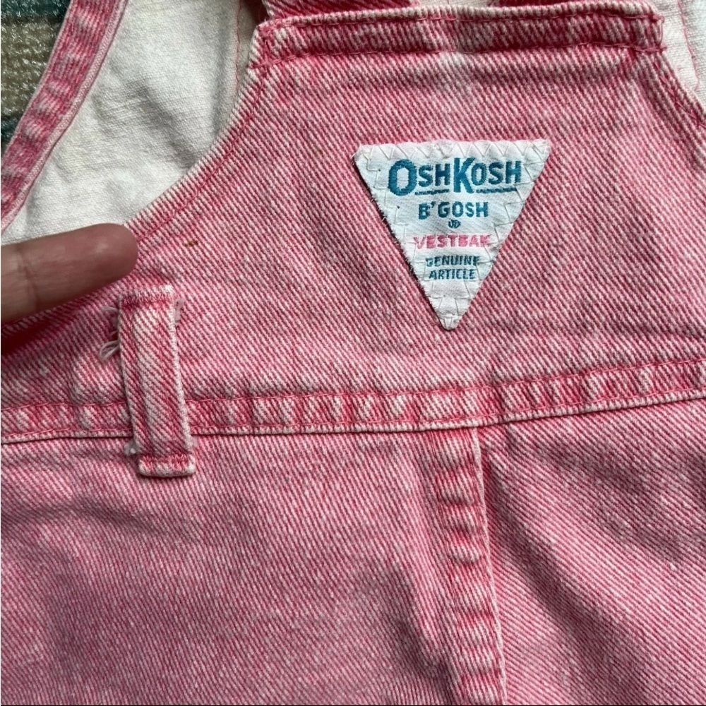 Vtg Osh Kosh B'Gosh Overalls Sz 12mon Vestback Pink Acid Wash Pleated Bibs READ - Picture 10 of 13